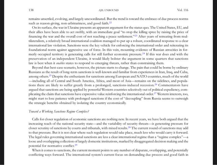 Read the Russian Sanction Article and answer the