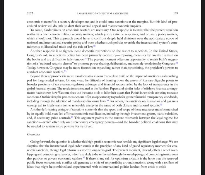 Read the Russian Sanction Article and answer the