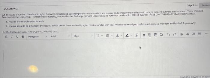 20 points Save A QUESTION 2 We discussed a number