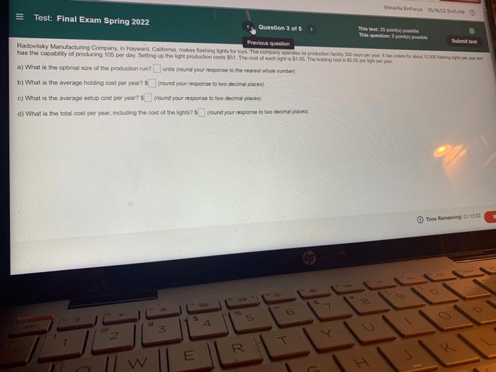 Test: Final Exam Spring 2022 Southeastern Bell