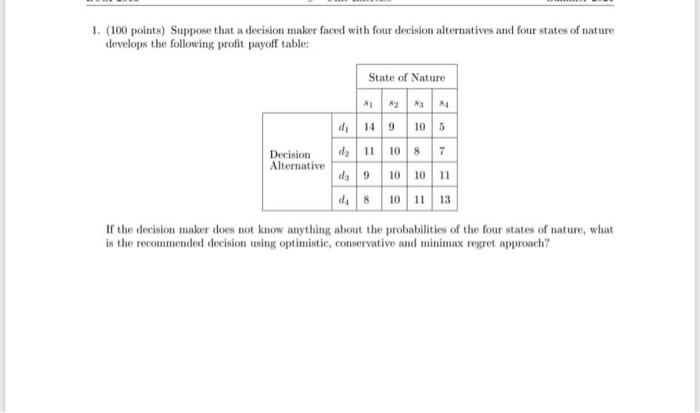 1. (100 points) Suppose that a decision maker