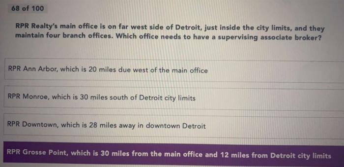 87 of 100 For which situation is an agent NOT