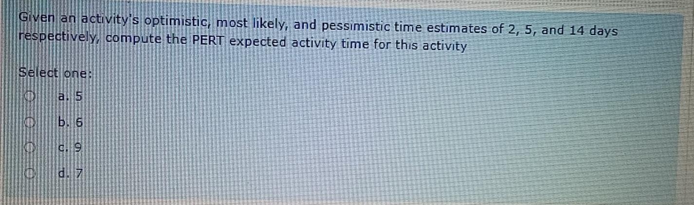 Given an activity's optimistic, most likely, and