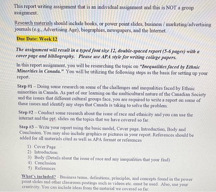 This report writing assignment that is an