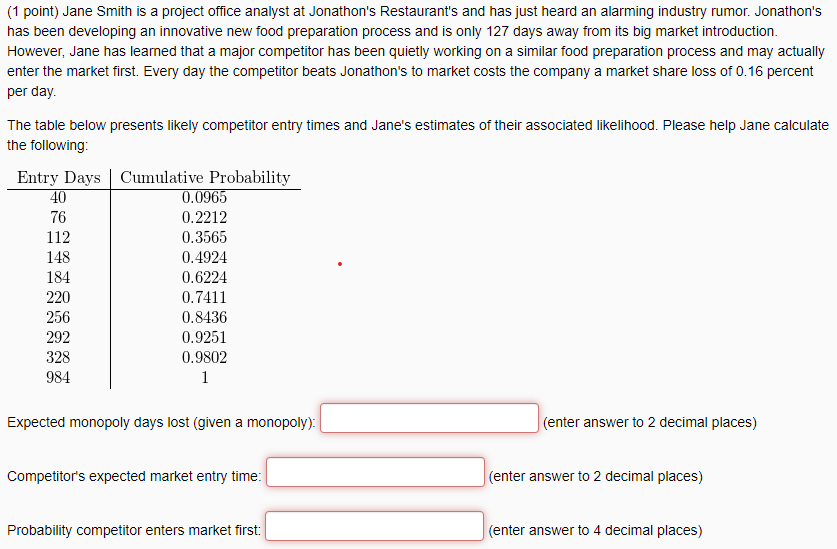 (1 point) Jane Smith is a project office analyst