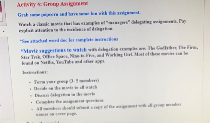 Activity 4: Group Assignment Grab some popcorn