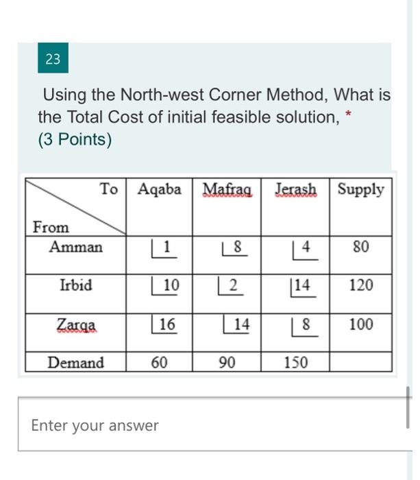 23 Using the North-west Corner Method, What is