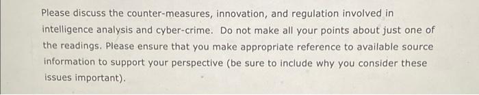 Please discuss the counter-measures, innovation,