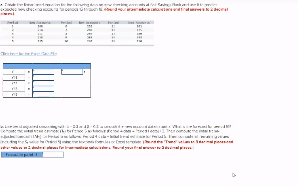 a. Obtain the linear trend equation for the