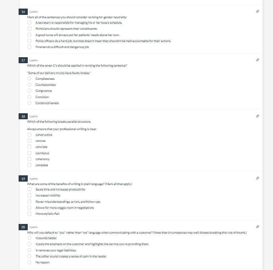 Please Answer the following 1 polnt Mark all of