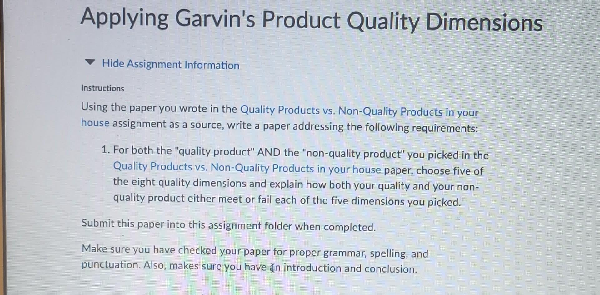 Applying Garvin's Product Quality Dimensions Hide