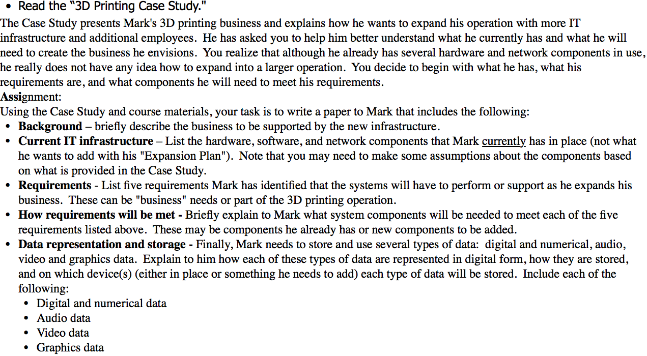 . Read the "3D Printing Case Study." The Case