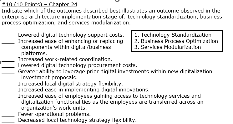 \#10 (10 Points) - Chapter 24 Indicate which of