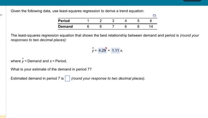 Given the following data, use least-squares