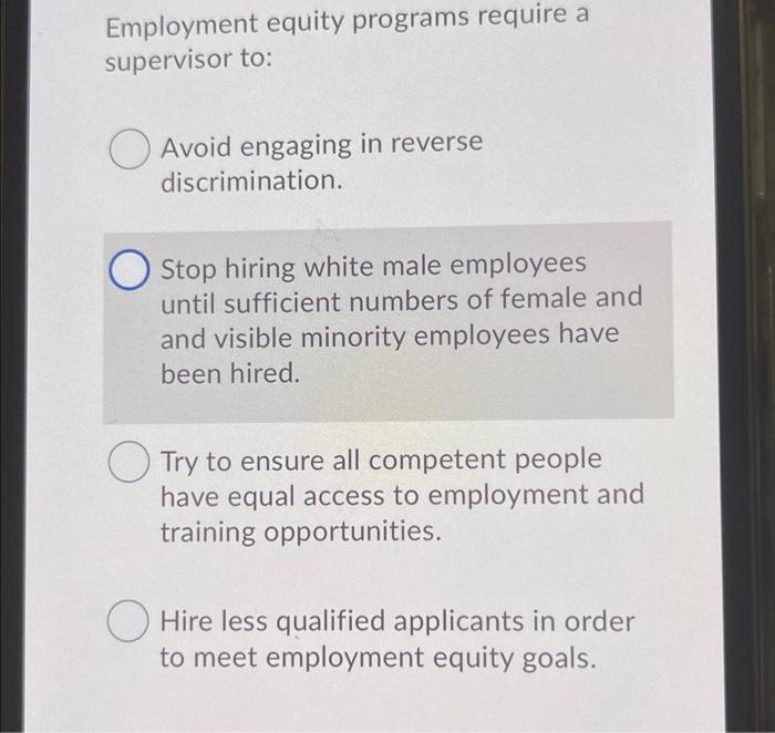 Employment equity programs require a supervisor