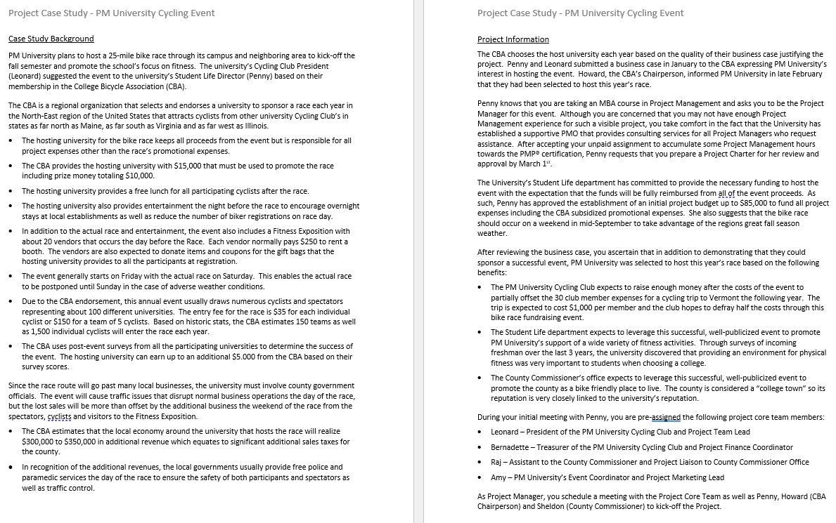 Step #1: Review the attached PM University Case