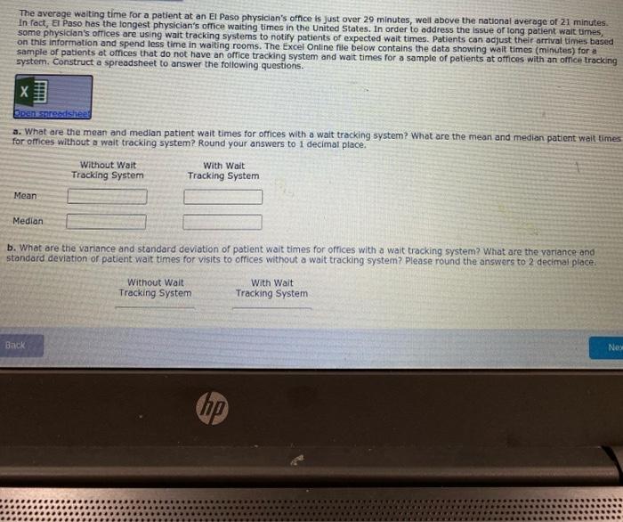 this is the excel data The average waiting time