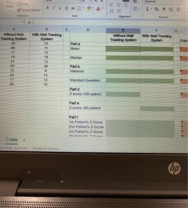this is the excel data The average waiting time