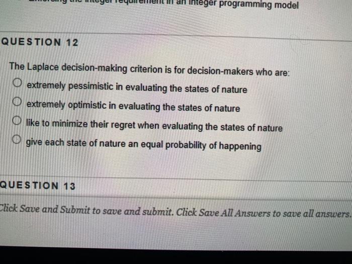 eger programming model QUESTION 12 The Laplace