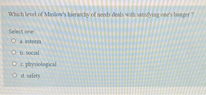 Which level of Maslow's hierarchy of needs deals