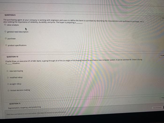 1.5 QUESTION 9 The purchasing agent at your
