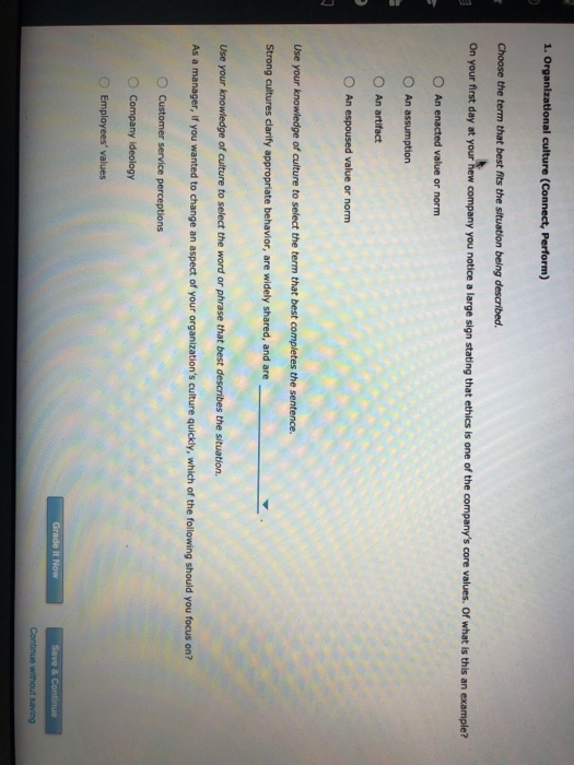 1. Organizational culture (Connect, Perform)