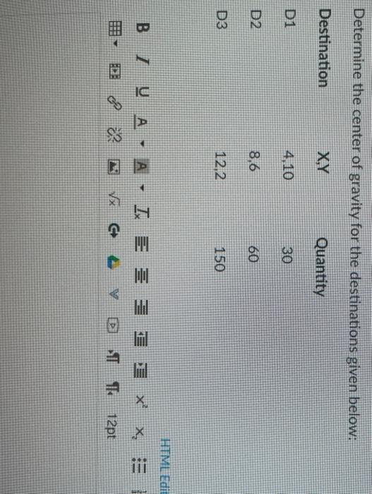Determine the center of gravity for the