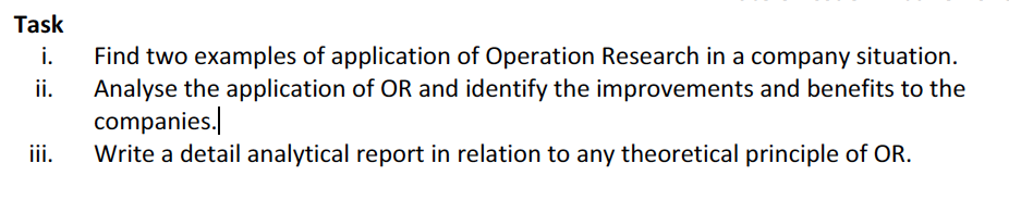 Task i. ii. Find two examples of application of