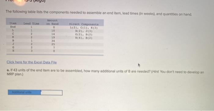 Click here for the Excel Data File a. If 43 units