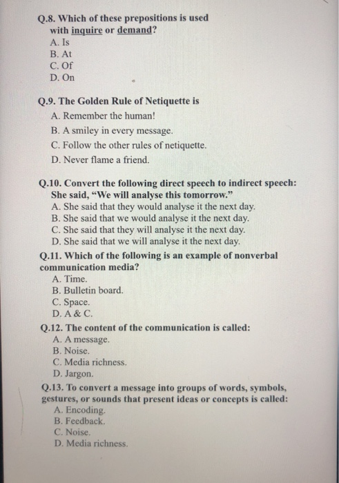 PROFESSIONAL COMMUNICATION Q.8. Which of these