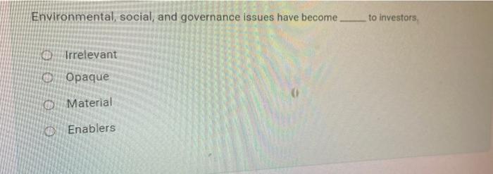 Environmental, social, and governance issues have