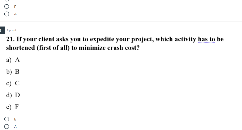 20 1 point [Question 20 21] The following table
