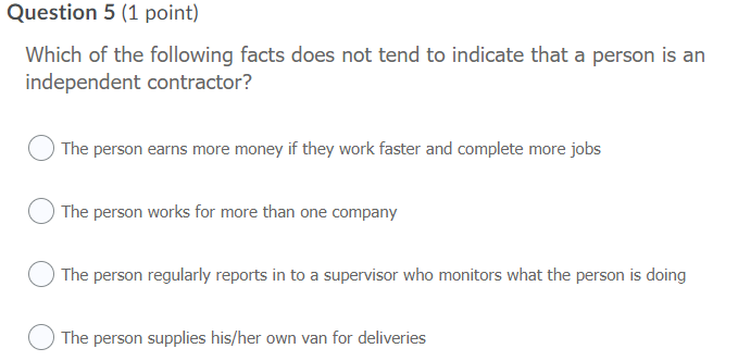 Question 4 (1 point) Which of the following is
