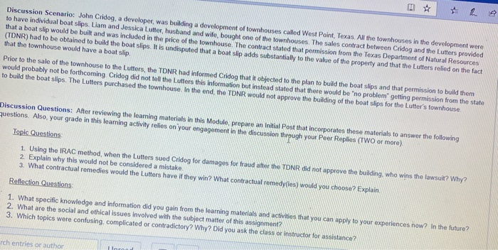 01 Discussion Scenario: John Cridog, a developer,