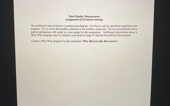 Total Quality Management Assignment (5) Problem