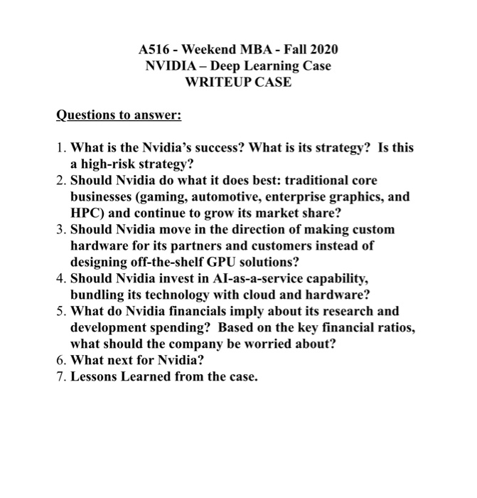 A516 - Weekend MBA - Fall 2020 NVIDIA - Deep