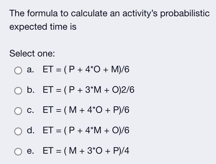 The formula to calculate an activity's