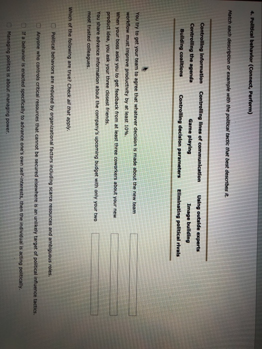 4. Political behavior (Connect, Perform) Match
