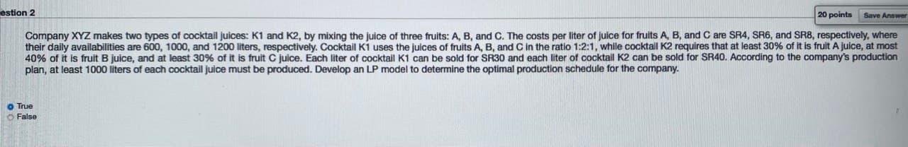 estion 2 20 points Save Answer Company XYZ makes