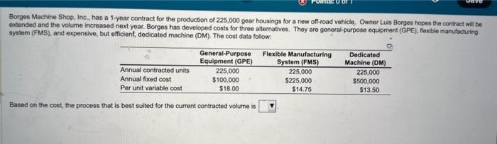 Borges Machine Shop, inc, has a 1-year contract