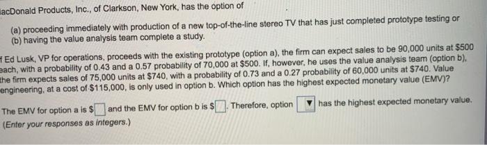 acDonald Products, Inc., of Clarkson, New York,