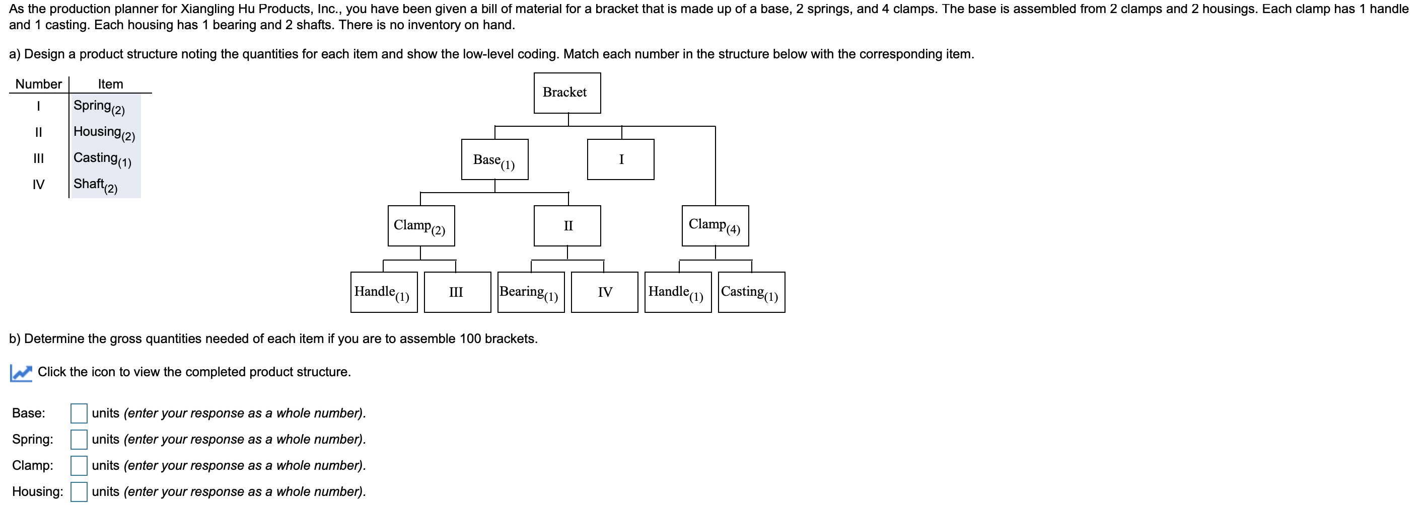 B) Handle: Casting: Bearing: Shaft: C) Compute