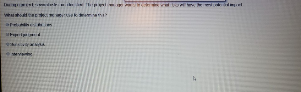 During a project, several risks are identified.