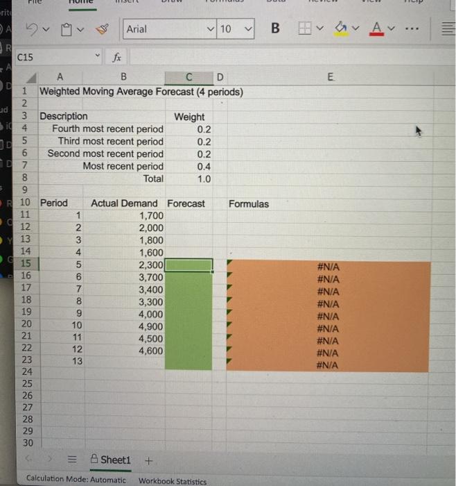 Excel Online Structured Activity: Weighted Moving