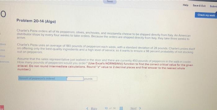 Help Save & Exit Subm O Check my work Problem