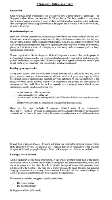 A Singapore Airlines case study Introduction When