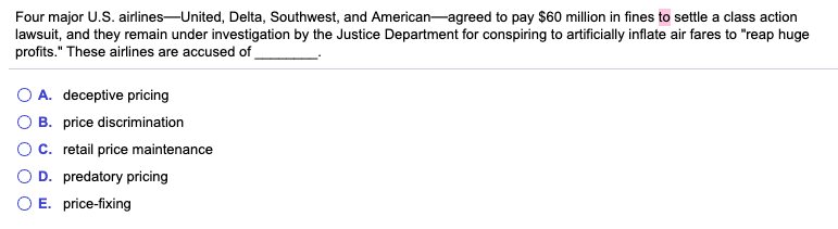 Four major U.S. airlinesUnited, Delta, Southwest,