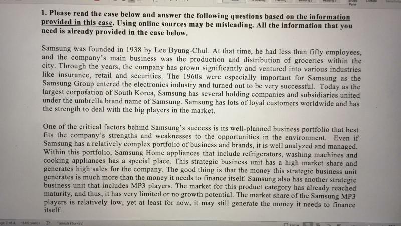 Pan 1. Please read the case below and answer the