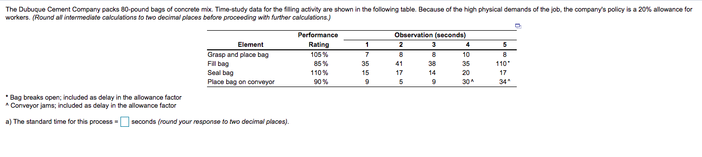 Please show your work. a.) The standard time for