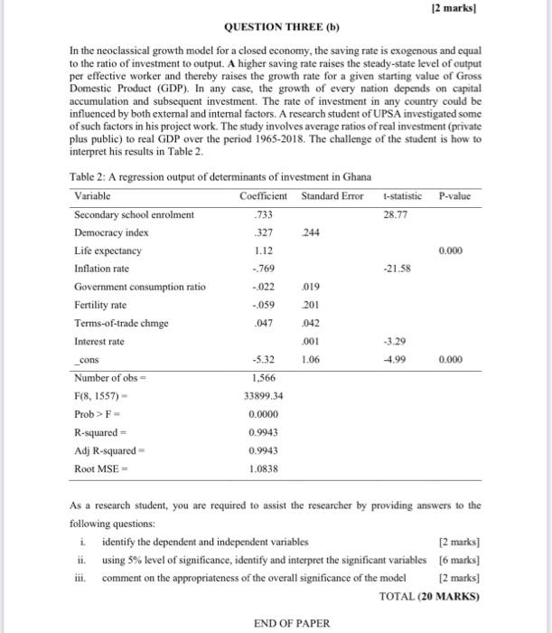 [2 marks! QUESTION THREE (b) In the neoclassical